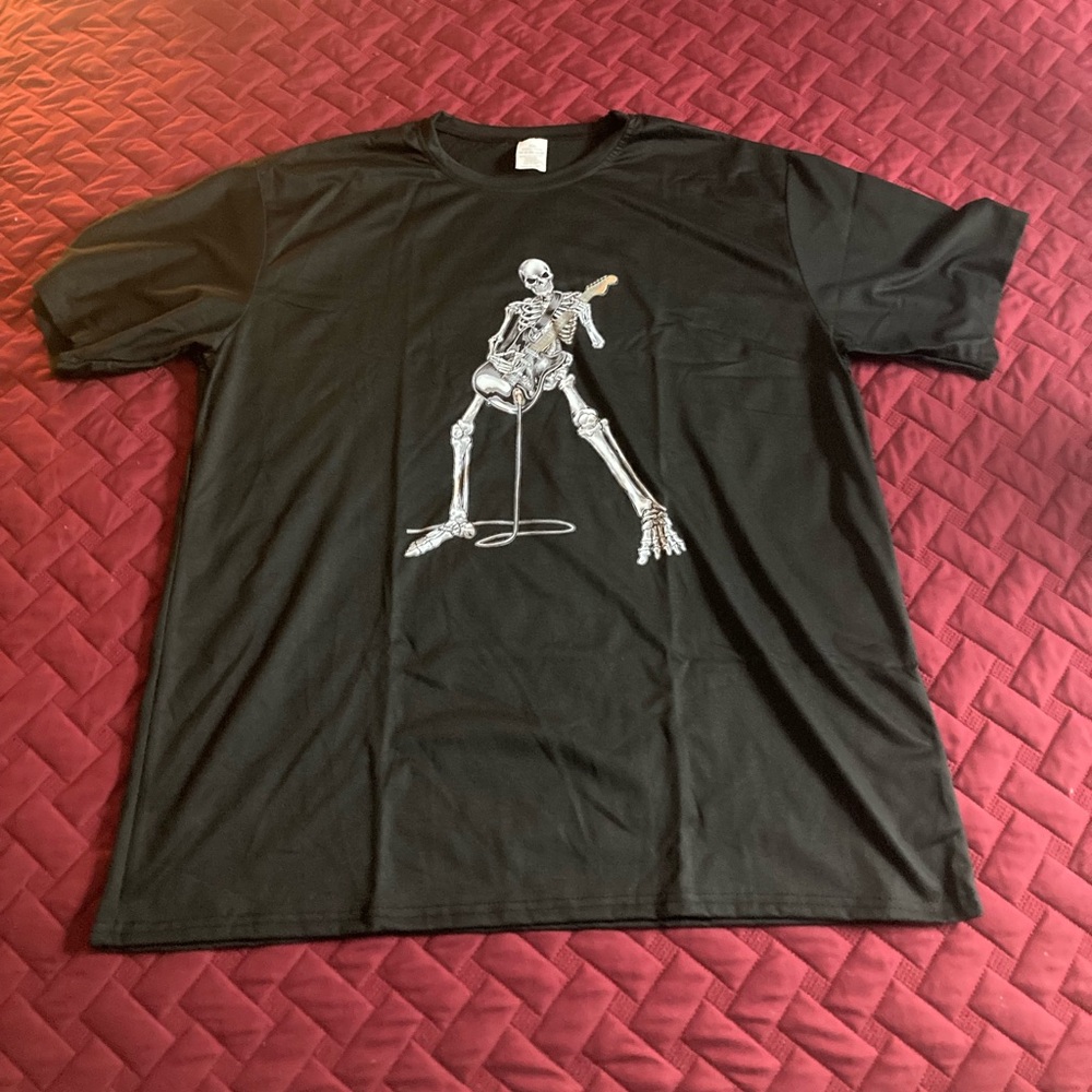 Black Tee With Skeleton Playjng Guitar 💀🎸